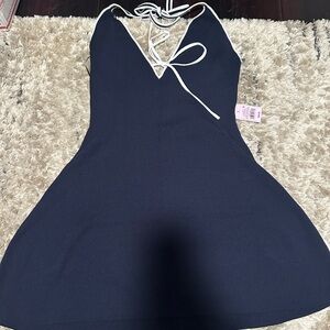 Navy Dress with White Accents
